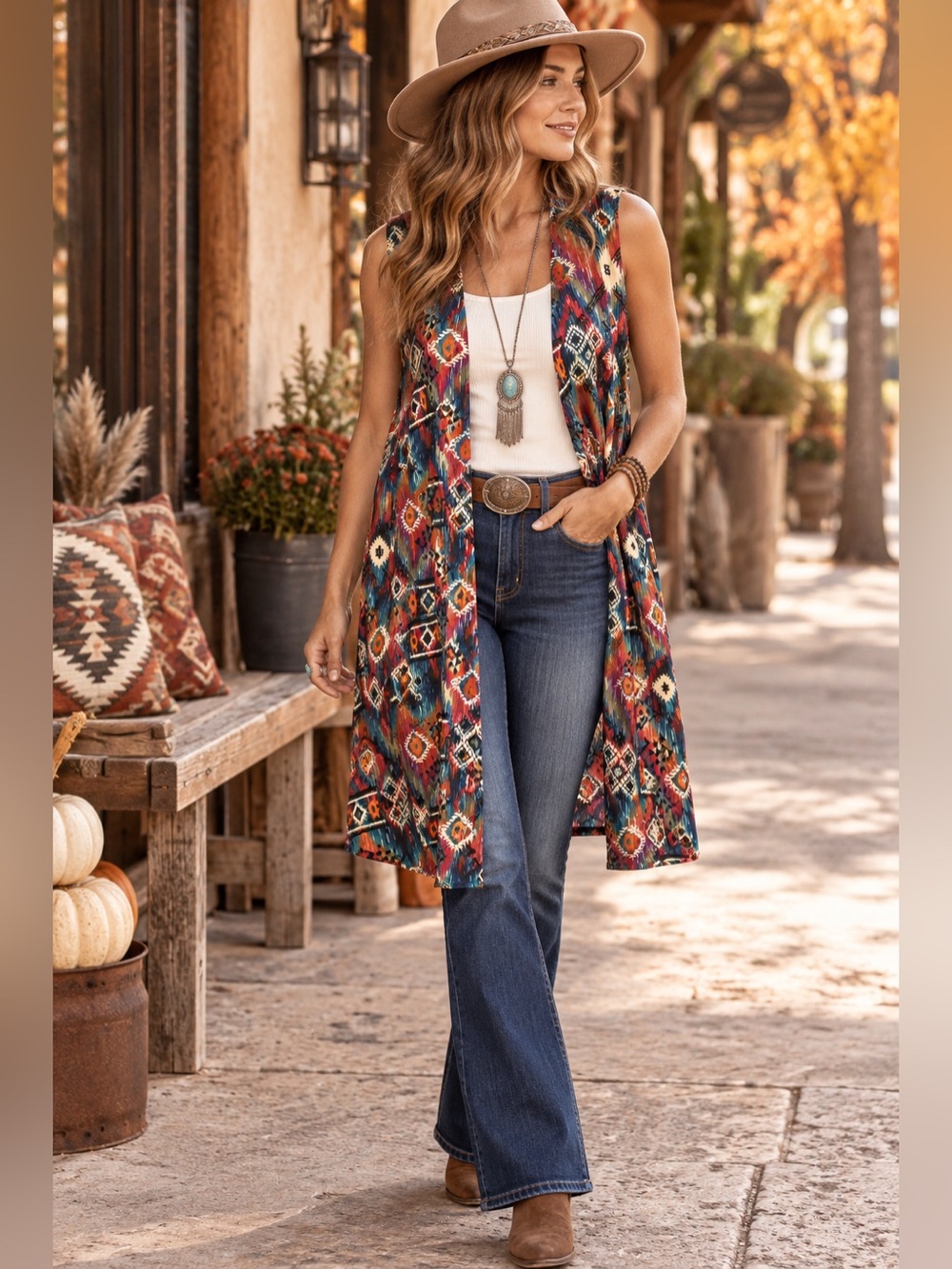 LuLaRoe Joy Vest XS Southwestern Aztec Print Longline Boho Duster